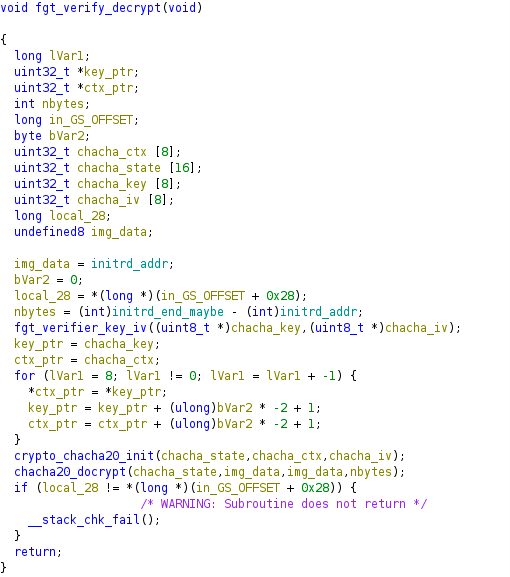 Decrypting a region of memory by calling chacha20_docrypt
