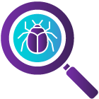 Icon of a magnifier to see bugs in code source and apps.
