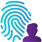 Icon of a blue fingerprint behind a purple person silhouette.