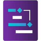 Icon of a process flow on dark purple.