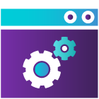 Gears in computer screen icon.