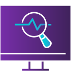 Icon of computer screen with magnified spark.