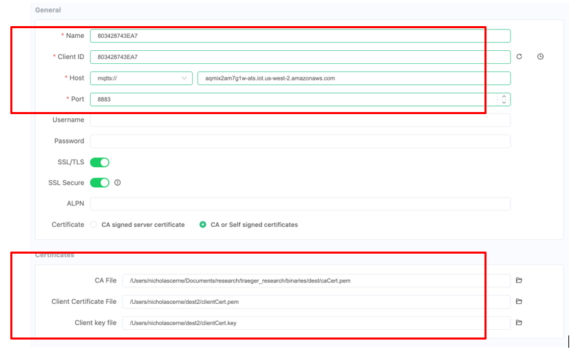 Configured mqttx client
