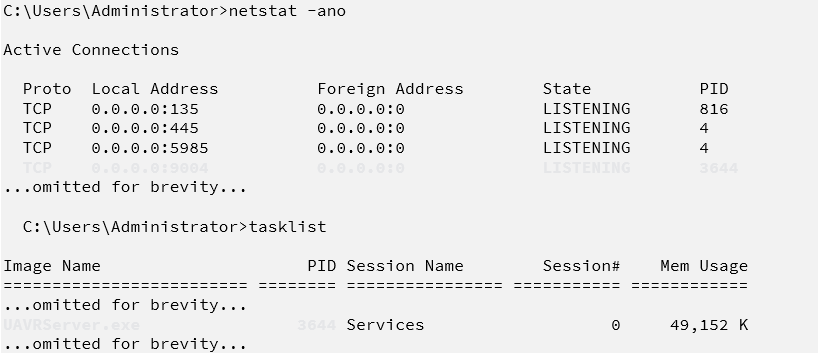 Screenshot of code showing the identification of the .NET remoting service.