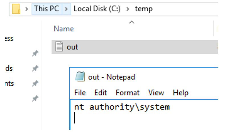 Screenshot showing how the code was executed through the .NET remoting service.