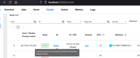 FIGURE 9 - Obtaining a node_id value via the Ray Dashboard