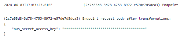 Code showing redacted log in CloudWatch.